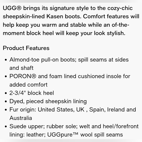 NWOT UGG "Kasen" Suede Sherpa Block Heel Ankle Boot Tan Leather | Women’s 9.5 - Picture 12 of 13